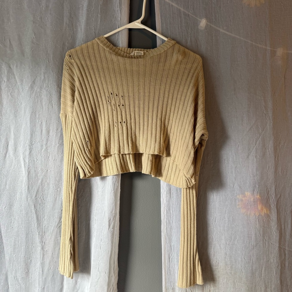 No Comment Beige Ribbed Knit Sweater